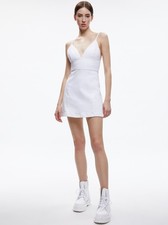 ALICE + OLIVIA WHITE MINI DENIM JEAN DRESS SZ 8 SPAGHETTI STRAP V-NECK STRETCH