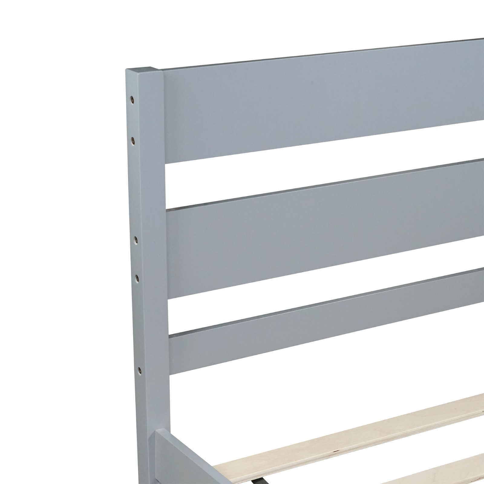Gray Twin Size Platform Bed Frame Solid Pine Wood with Slat Support