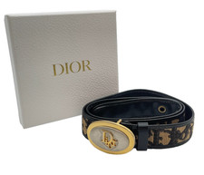 Auth Christian Dior Trotter Canvas Leather Black 75 Belt W/Box NS040759