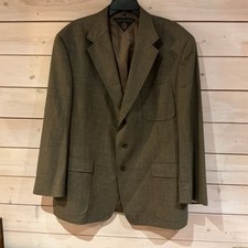 Tommy Hilfiger 100 Virgin Wool 46R Brown Plaid Blazer Suit Coat Jacket