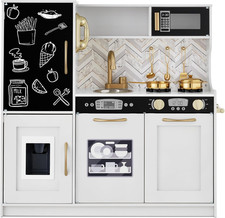 Pretend Play Kitchen Wooden Toy Set for Kids W/Realistic Design, Telephone, Uten