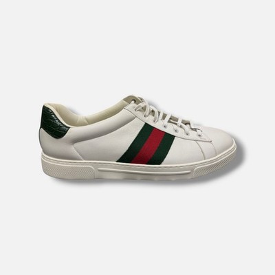 Gucci Men's White Ace Leather Web Low-Top Sneakers Shoes Size UK:12 US:13
