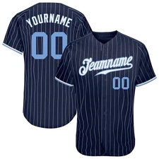 Custom Navy White Pinstripe Light Blue White Authentic Baseball Jerseyfx7ah