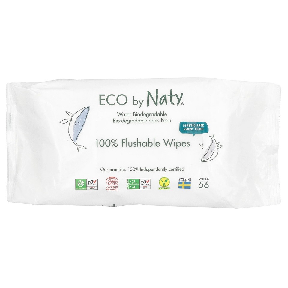100% Flushable Wipes, Fragrance Free , 56 Wipes