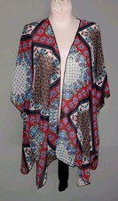 Band of Gypsies - Boho Print Open Front Semi-Sheer Duster Cover-Up - Size S/M