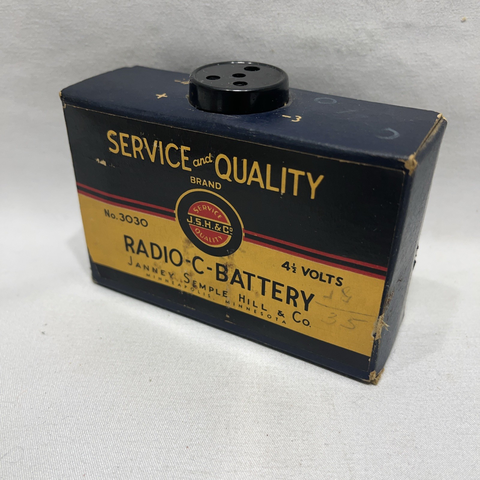 Vintage Radio C Battery No.3030 J.S.H. & Co. “Service And Quality” 4.5 Volt