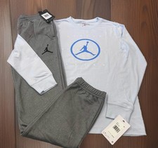 NWT NIKE AIR JORDAN BOY'S 2 pc SET BABY BLUE LONG SLEEVE  GRAY ACTIVE JOGGERS L