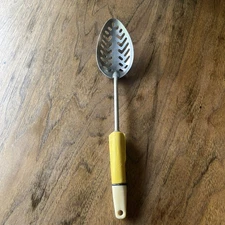 Vintage Ekcoline Slotted Spoon Yellow Bakelite EKCO Stainless Steel Throughout