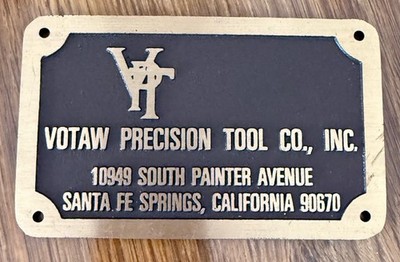 Votaw Precision Tool Co Inc Santa Fe Springs Ca 5.25 X3 X3/16  Metal Plate Die