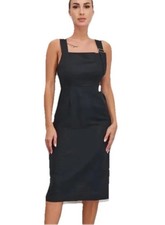 Avec Les Filles Black Linen Blend Dress Chic Modern Minimalist Sleeveless Size 0