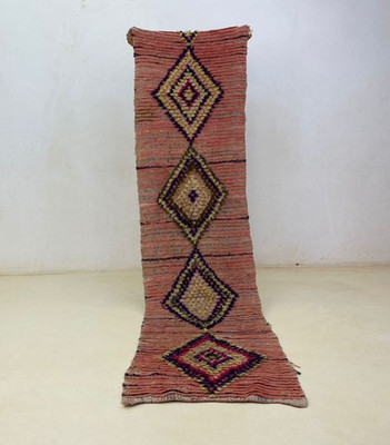 Handmade Rug Authentic Vintage Moroccan 2'3x9'5 Berber Pink Wool Hallway Carpet