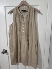 Quince 100% Linen Sleeveless Pintuck Shift Dress Womens Small Beige Pockets