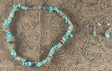 Western Womens Necklace 16 in Turquoise Earring Set Rodeo Cowboy Blue Layer