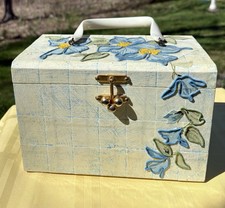 Vintage 1970s Wooden Box Purse Handbag Floral Hand Painted