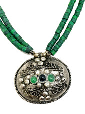Vintage Tribal Necklace Afghan Kuchi Banjara Amulet Turkman Jewelry Green Black