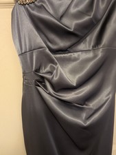 Hailey Adrianna Papell Silver Satin Cocktail Dress Rhinestone Ruched Size 6 Knee
