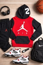 Nike Air Jordan Youth Hoodie Medium 10-12 Red Black Jumpman Pullover