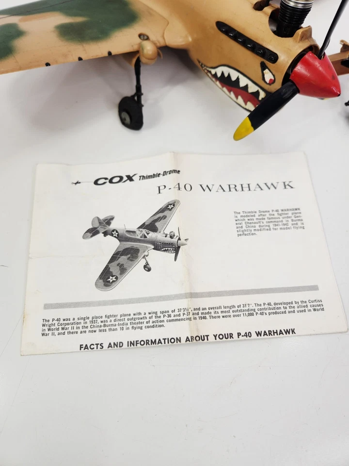 Vintage COX P-40 Warhawk Control Line Airplane  As Is  - Image 2 of 4
