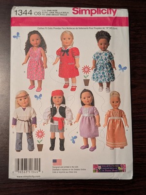 Simplicity Pattern 1344 Doll Clothes 18'' Inch fits American Girl Uncut