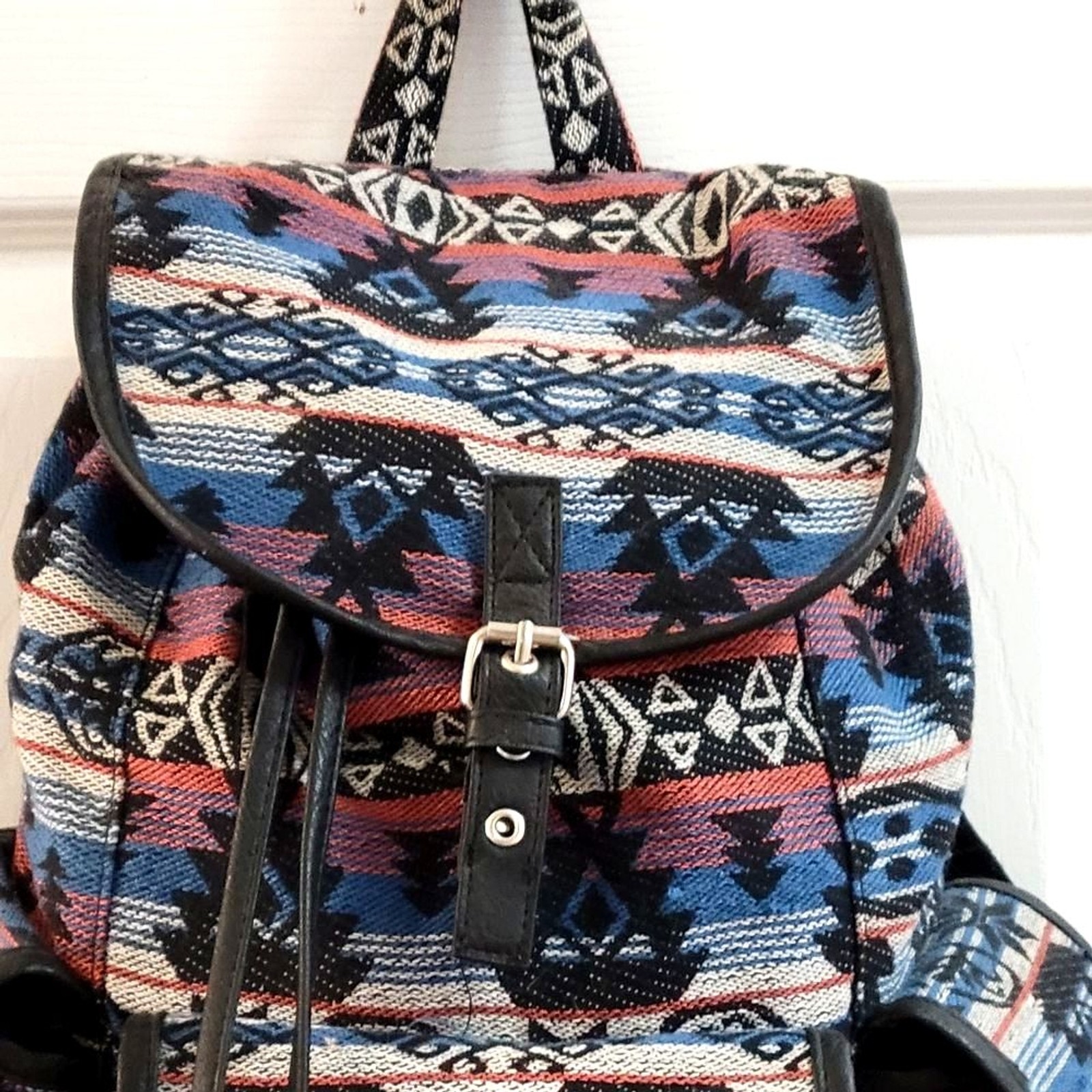 Colorful Aztec Patterned Canvas Backpack - image 9