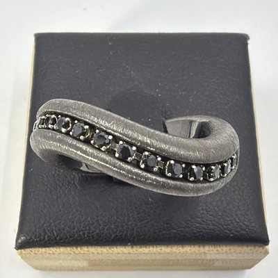 JCM JACMEL MAURITIUS Sterlingsilber schwarz Rhodium Italien C Z gewellter Ring Größe 6,5