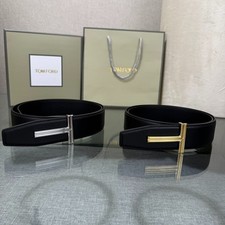 Authentic Tom Ford Men  s Reversible Calfskin Leather Black Belt T-Buckle