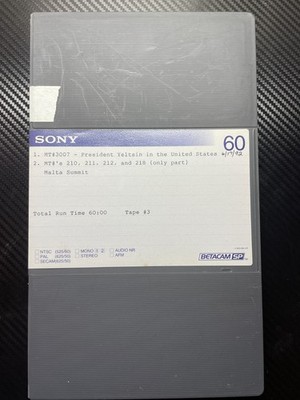 Sony BetacamSP Tape President George H.W. Bush Boris Yeltsin 1992 US Visit Malta