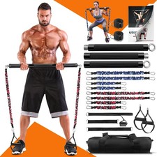 Portable Home Gym Resistance Band Bar Set with 8 Anti-Break Stackable Resista...