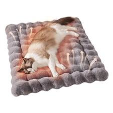Self-Warming Cat Bed Plush Faux Fur Mat Anti-Slip Heated Pad 23x15 Inch Grey