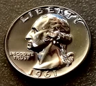 🟅 1961 PROOF 90% Silver Wash. Quarter 25¢