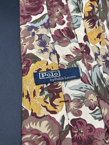 Vintage Polo By Ralph Lauren Necktie Floral Men's Tie Nice Red Yellow Blue - Picture 6 of 8