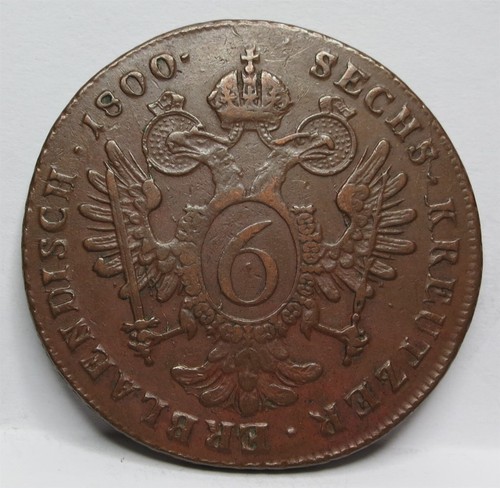 AUSTRIA Hungary Empire 6 Kreutzer 1800 B VF / XF Kremnitz Franz I Copper #S12 - Picture 5 of 6