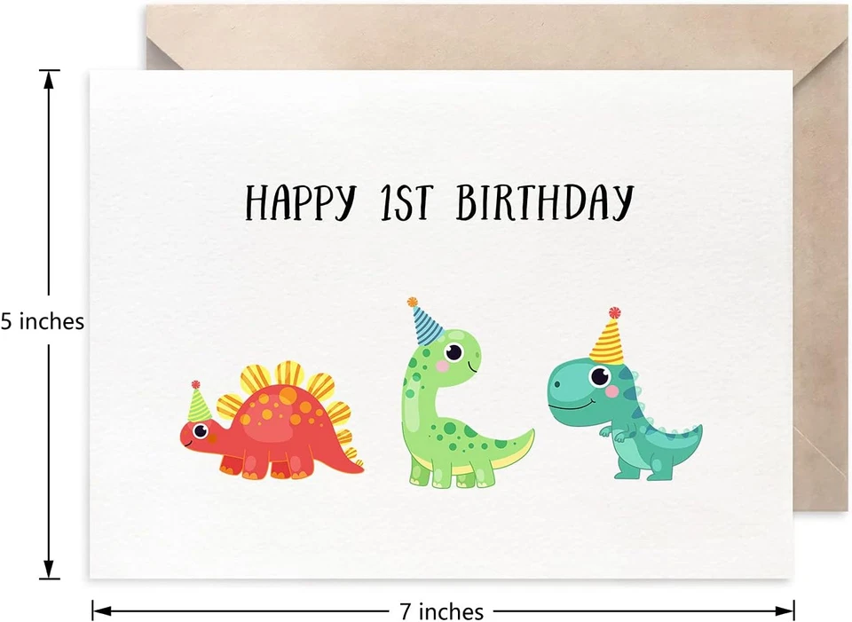 Dinosaurio 1ª Tarjeta de Cumpleaños para Niño Niña, Niños Primera Tarjeta de Cumpleaños para Hijo, Grand Foto 3 de 4
