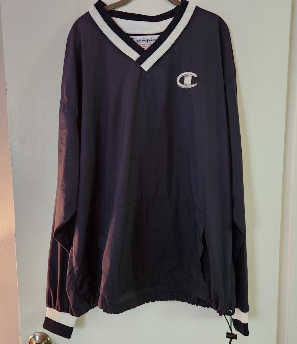 Vintage Champion Pullover Windbreaker Mens XL Blue V Neck Nylon