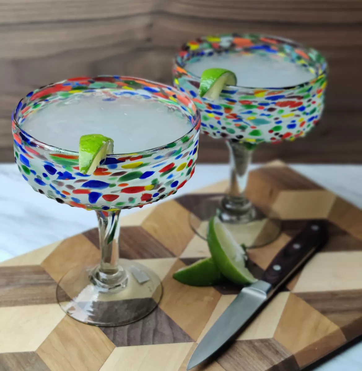 Handcrafted Recycled Glass Confetti Margarita Glasses, Set of 4