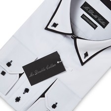Doppio Colletto a Righe Italiano Camicia Smart Formale Lusso Uomo Manica Lunga