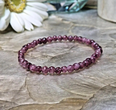 Natural Lepidolite 4mm Round Beads Bracelet Purple Healing Minimalist Bracelet