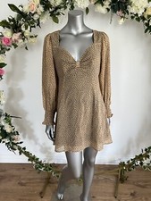 New Look Dress Size 12 Beige Polka Dot Spot Mix Print Sweetheart Dress LT18