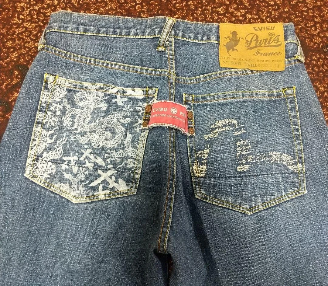 DENIM JEANS EVISU Paris France Jeans Denim PANTS DRAGON Paint JAPAN W31