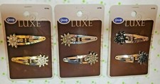 Goody Luxe Snowflake Rhinestone Clips Black Gold Silver Set of 3 Packs New