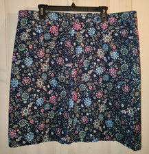 NEW WOMENS TALBOTS NAVY BLUE W/ FLORAL CORDUROY SKIRT SIZE 18 - NO SLITS