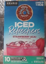 DONUT SHOP Keurig ICED REFRESHERS STRAWBERRY ACAI-10ct K-Cups 
