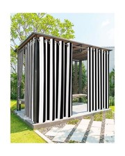 Outdoor Curtains for Patio Waterproof Black and White Stripe Indoor/Outdoor C...