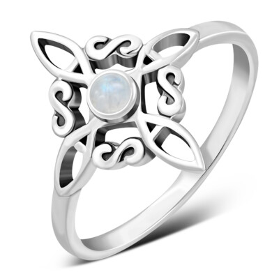 Ring Sterling Silver 925 Witches Knot - Rainbow Moonstone- Multiple Sizes