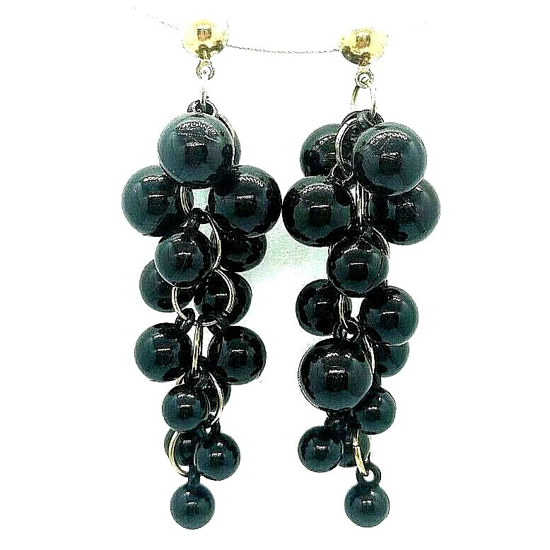 Cluster Earrings Statement Black Lightweight Gold… - image 2