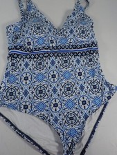 Jantzen Swimsuit Moroccan Tiles Patty Surplice One Piece Women Size 10 Blues