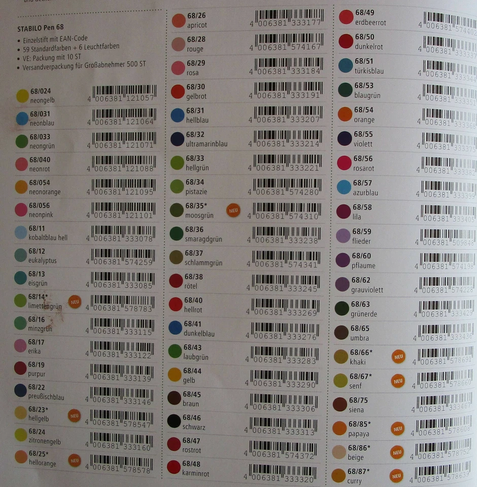 Stabilo Pen 68 Filstifte 1 mm, Fasermaler M, Einzelstifte 65 Farben zur Auswahl - Bild 2 von 3