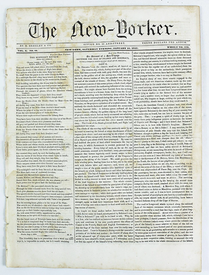 1841 THE NEW-YORKER Jan 16 Charles Dickens MASTER HUMPHREY'S CLOCK 1st American - Image 2 of 4