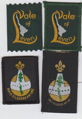 Boy Scout Badges Ext VALE of LEVEN + Ext Western Isles ribbon+bound Scotland 