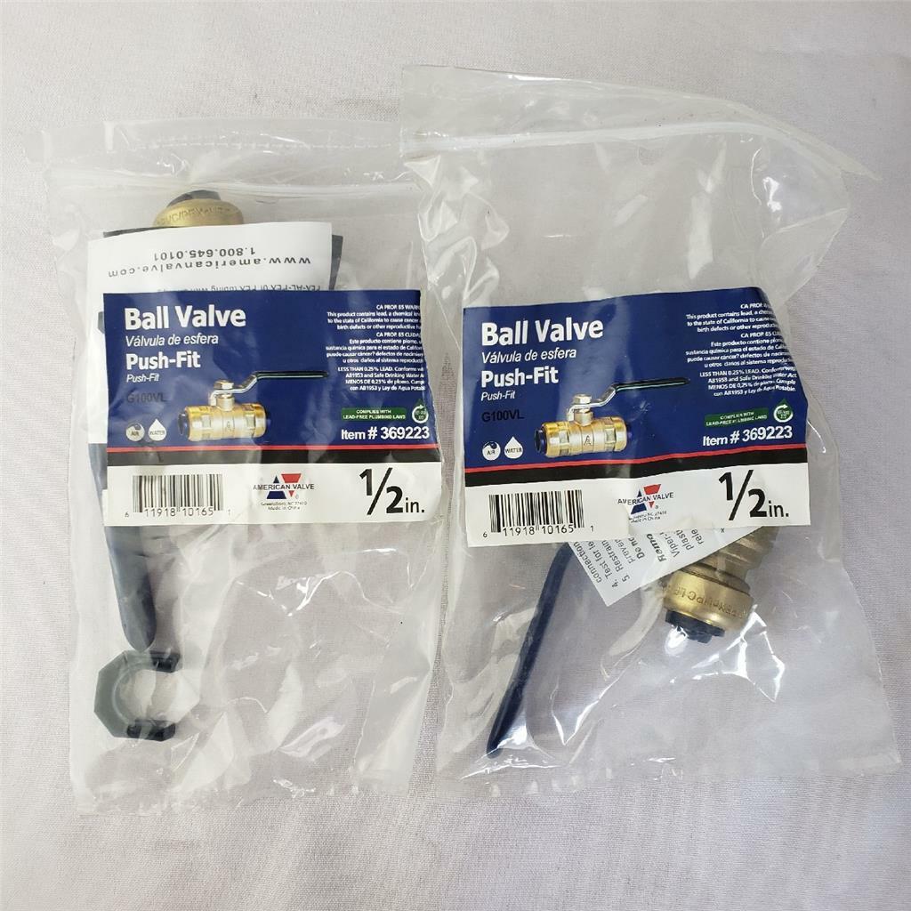 = Lot of 2 American Valve Ball Valve Push-Fit Viperlok 1/2" PEX Copper 369223